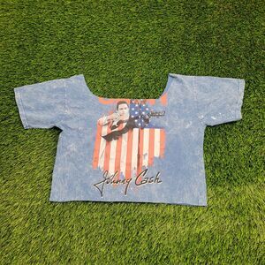 Johnny-Cash Cropped Shirt Womens Medium 19x18 Blue
